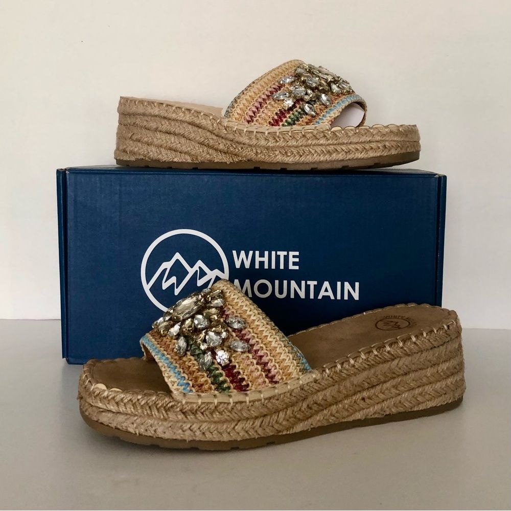 White Mountain Stitch Platform Wedge Espadrille Sandals NWT Size 9 Boho Bohemian
